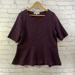Loft Sweater Womens Sz L Purple Flutter Hem 3/4 Sleeves